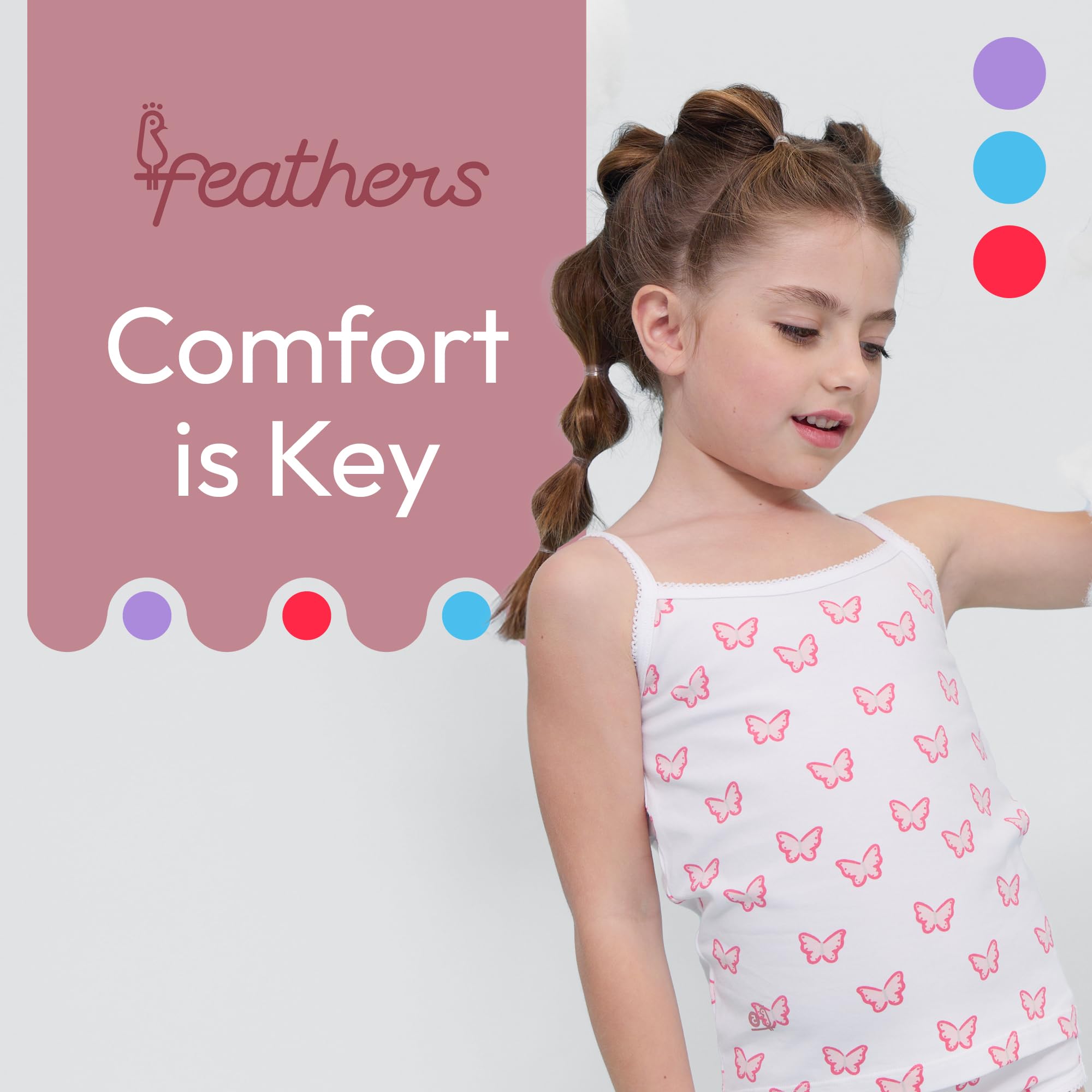Feathers Butterfly + Stripe Super Soft Girls Undershirts Tagless Camisoles – Cotton Cami Girls Tank Tops (3 Pack) - Image 5