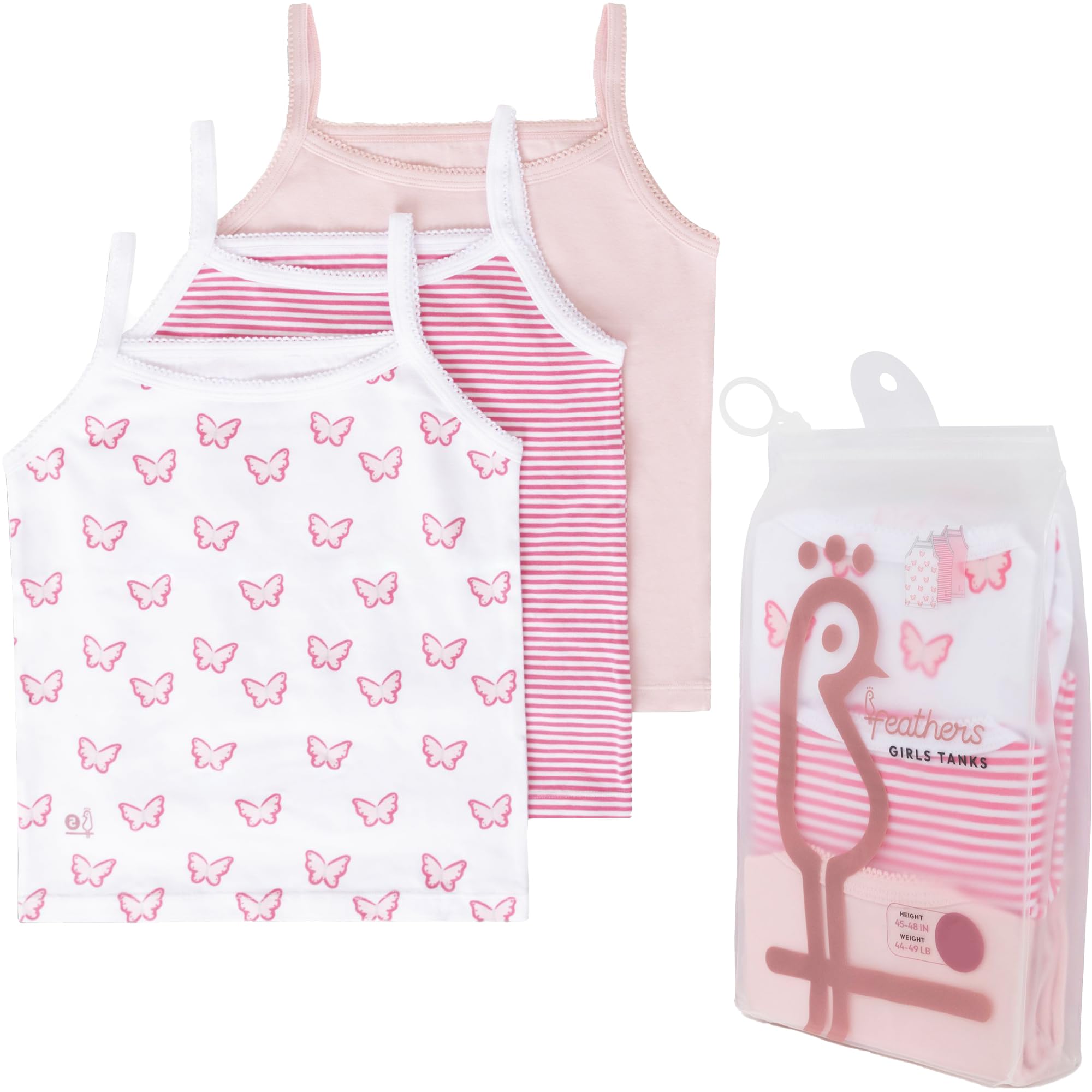 Feathers Butterfly + Stripe Super Soft Girls Undershirts Tagless Camisoles – Cotton Cami Girls Tank Tops (3 Pack) - Image 6