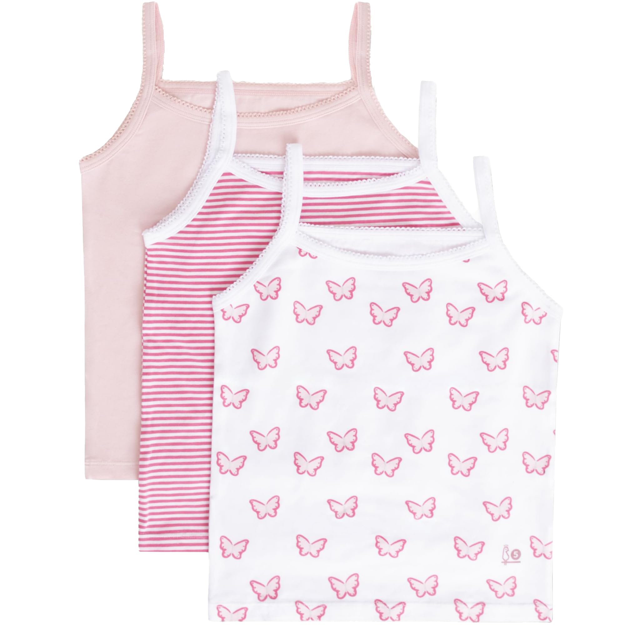 Feathers Butterfly + Stripe Super Soft Girls Undershirts Tagless Camisoles – Cotton Cami Girls Tank Tops (3 Pack) - Image 7