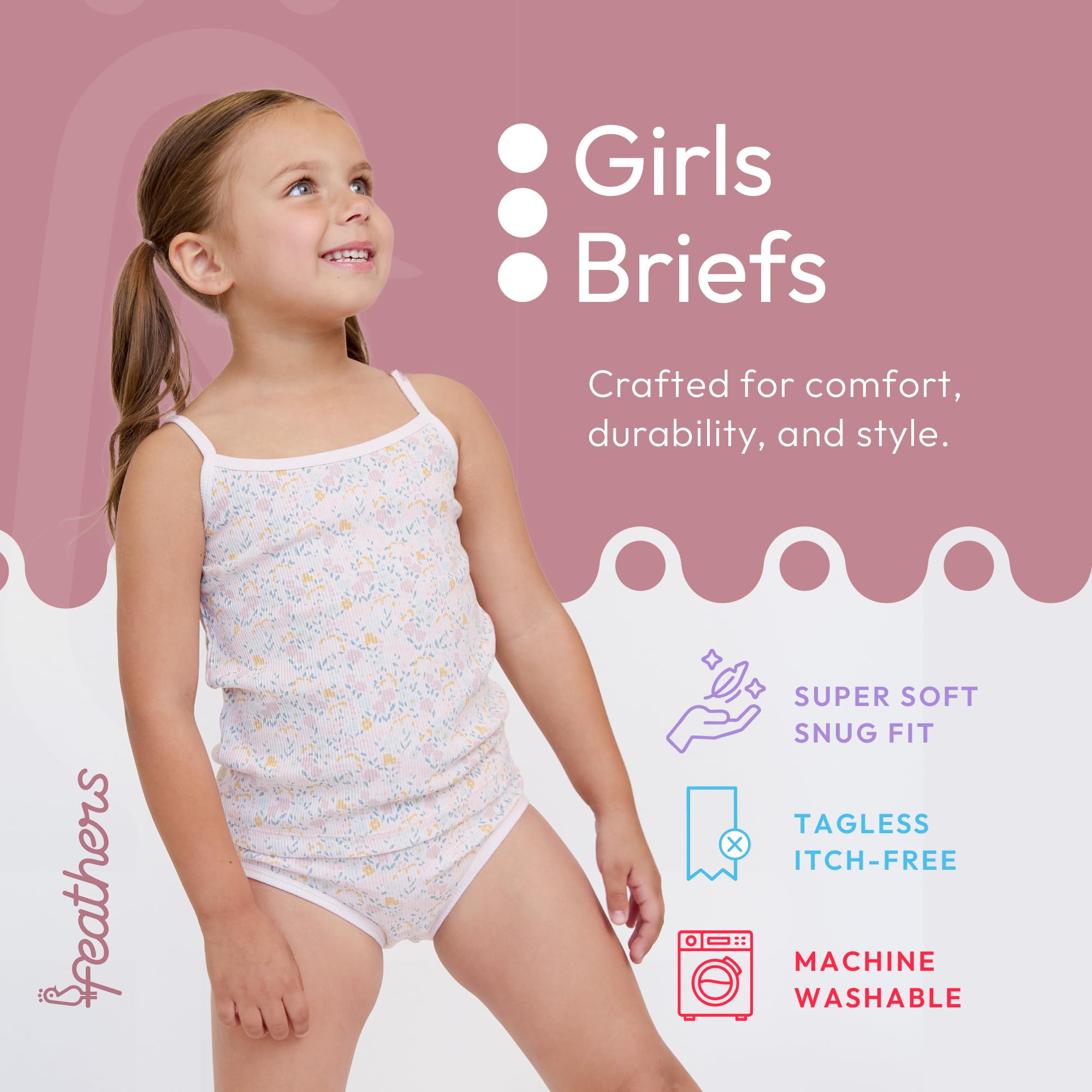 Feathers Floral Print Snug Tagless Cotton Underwear – Girls Underwear Briefs Super Soft Panties (3 Pack) - Image 3
