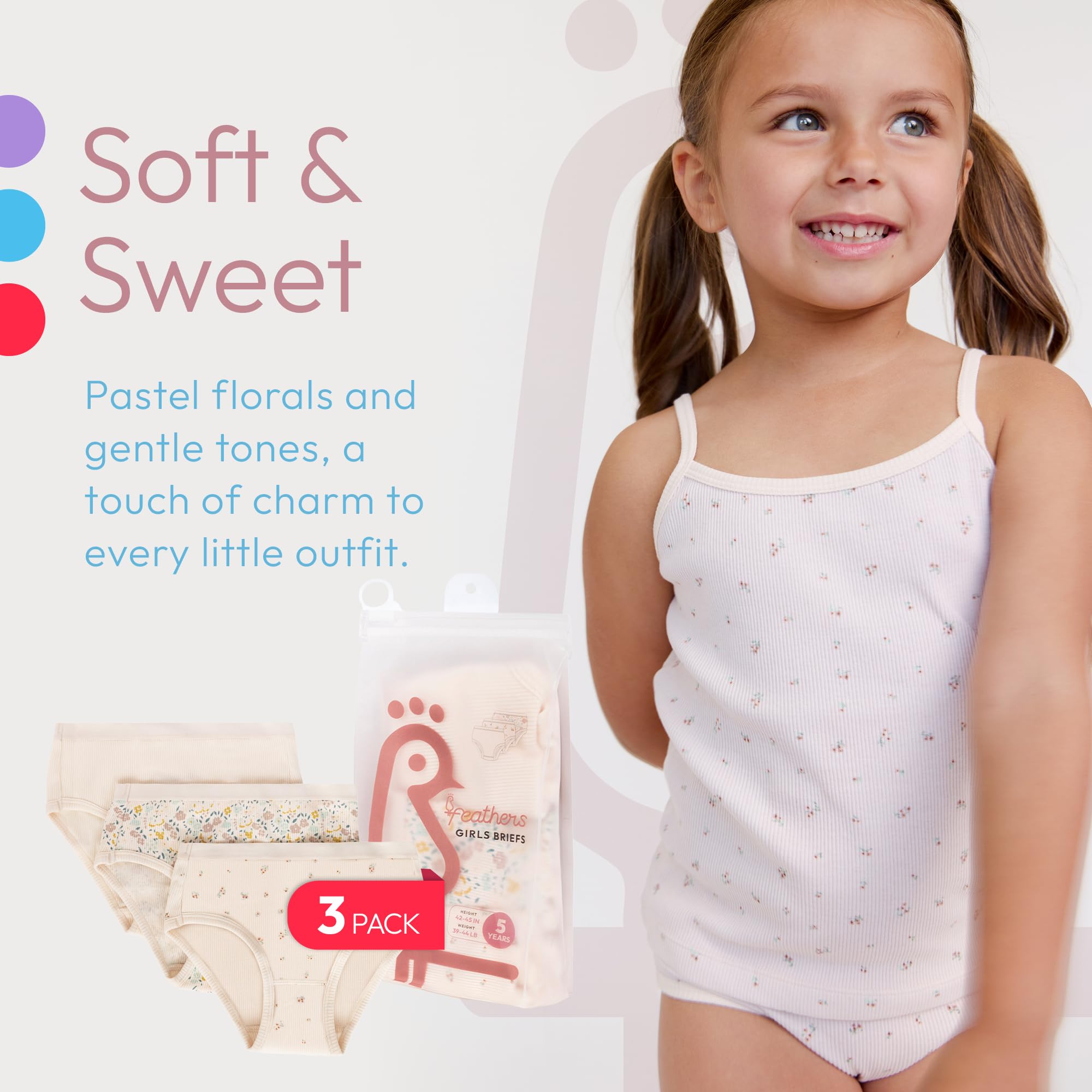 Feathers Floral Print Snug Tagless Cotton Underwear – Girls Underwear Briefs Super Soft Panties (3 Pack) - Image 5