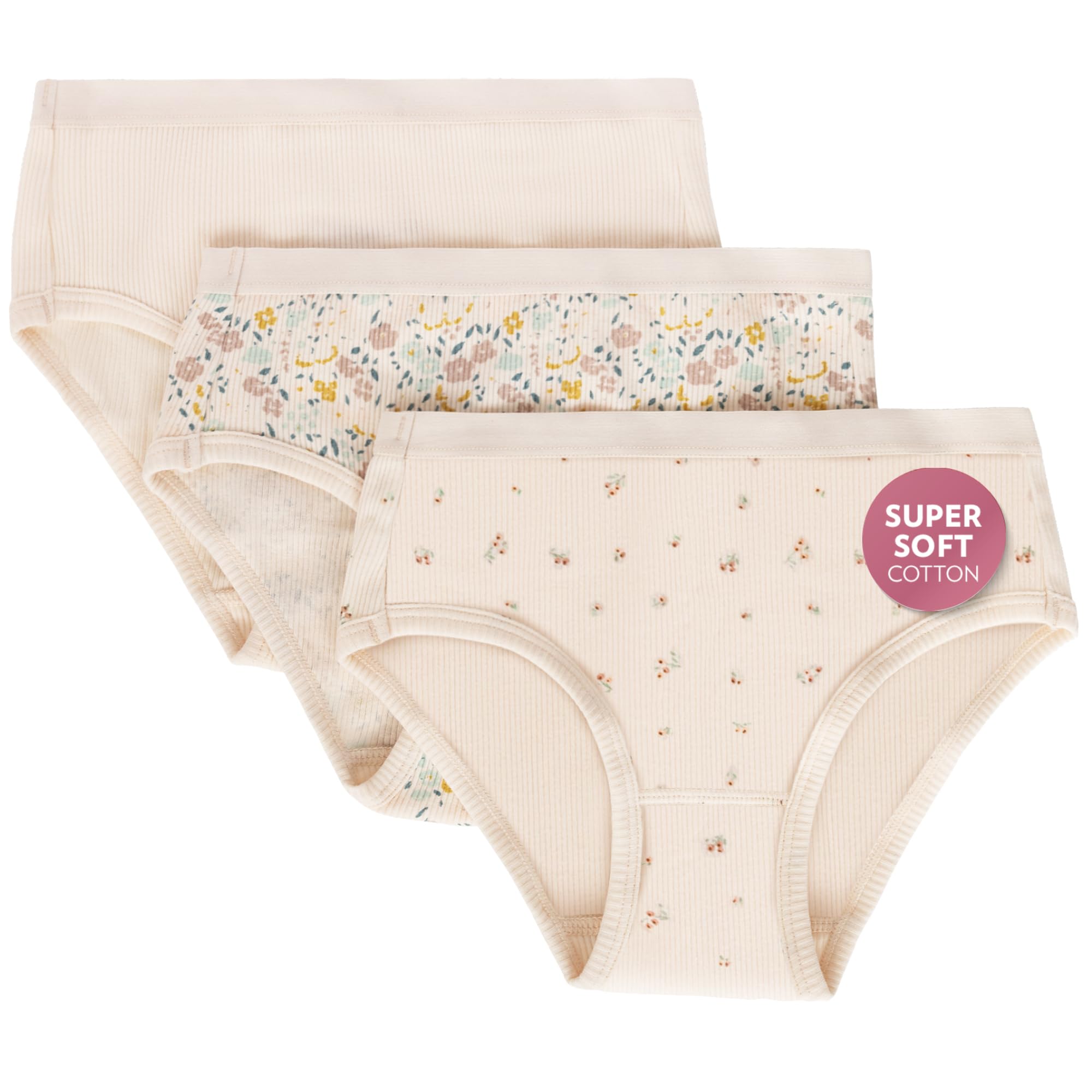 Feathers Floral Print Snug Tagless Cotton Underwear – Girls Underwear Briefs Super Soft Panties (3 Pack) - Image 7