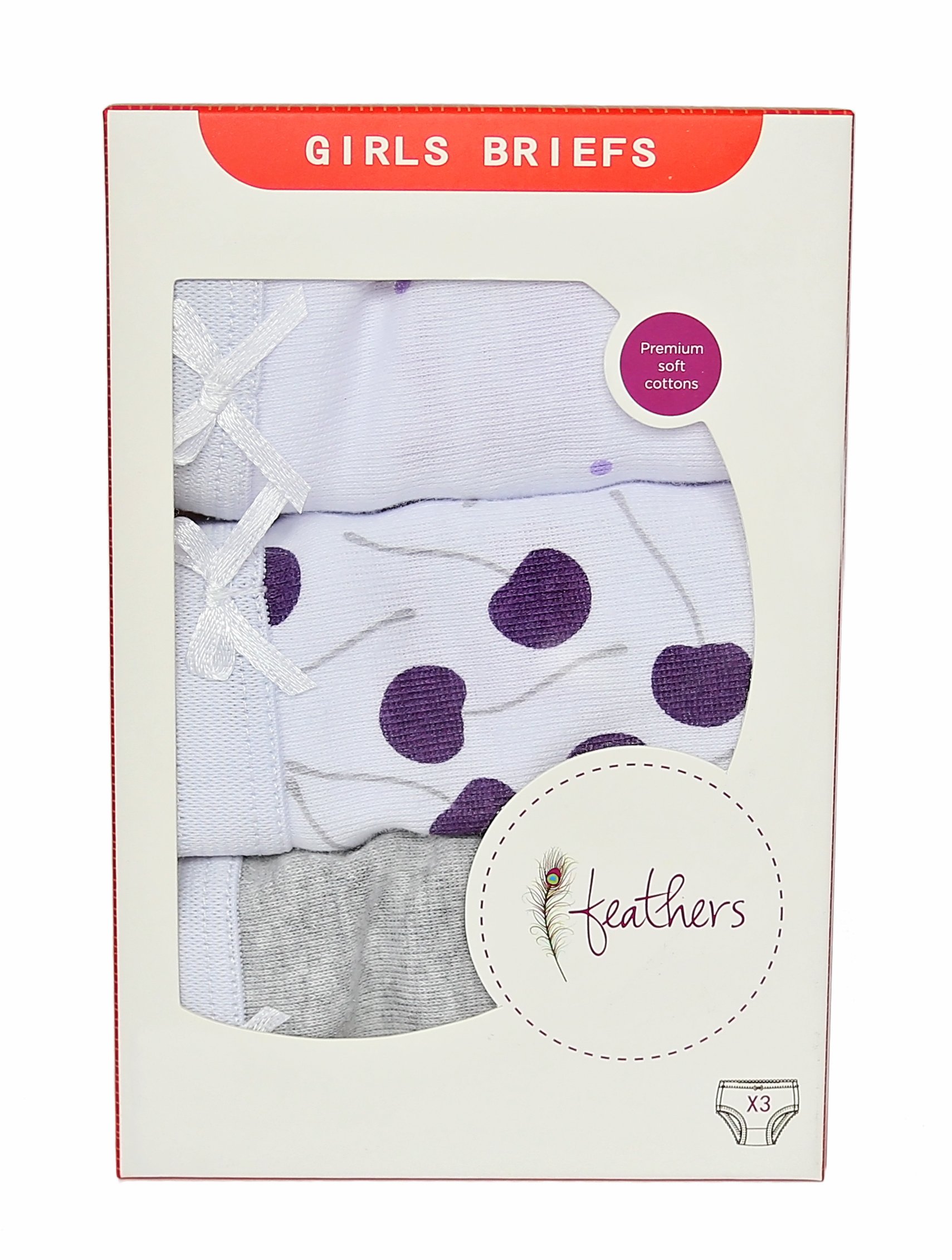 Feathers Girls Cherry Print Tagless Briefs Underwear Super Soft Panties 3-Pack - Image 4