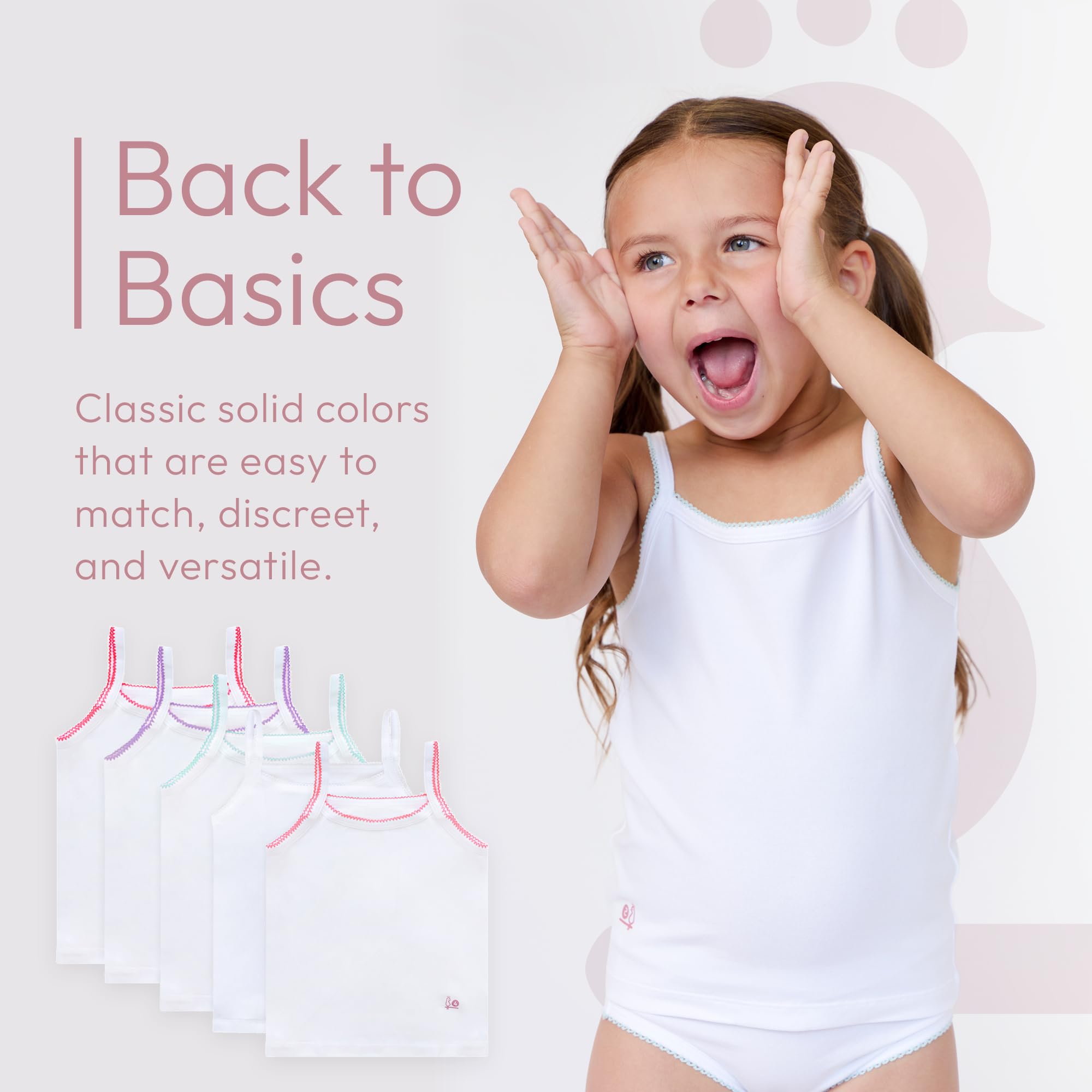Feathers Girls Undershirts Tagless Camisoles - 5 pk Super Soft Cotton Cami Girls Tank Tops - Image 3