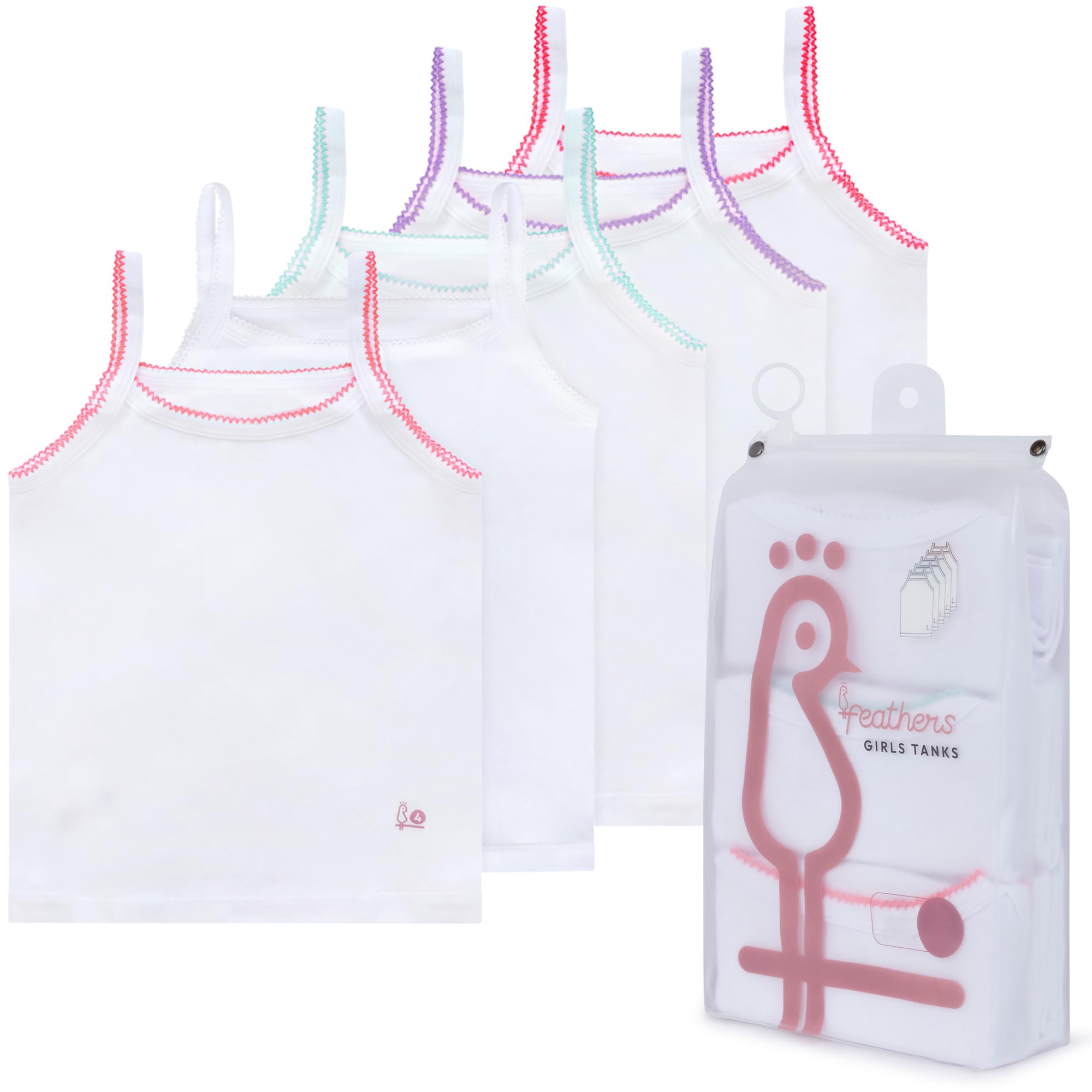 Feathers Girls Undershirts Tagless Camisoles - 5 pk Super Soft Cotton Cami Girls Tank Tops - Image 6