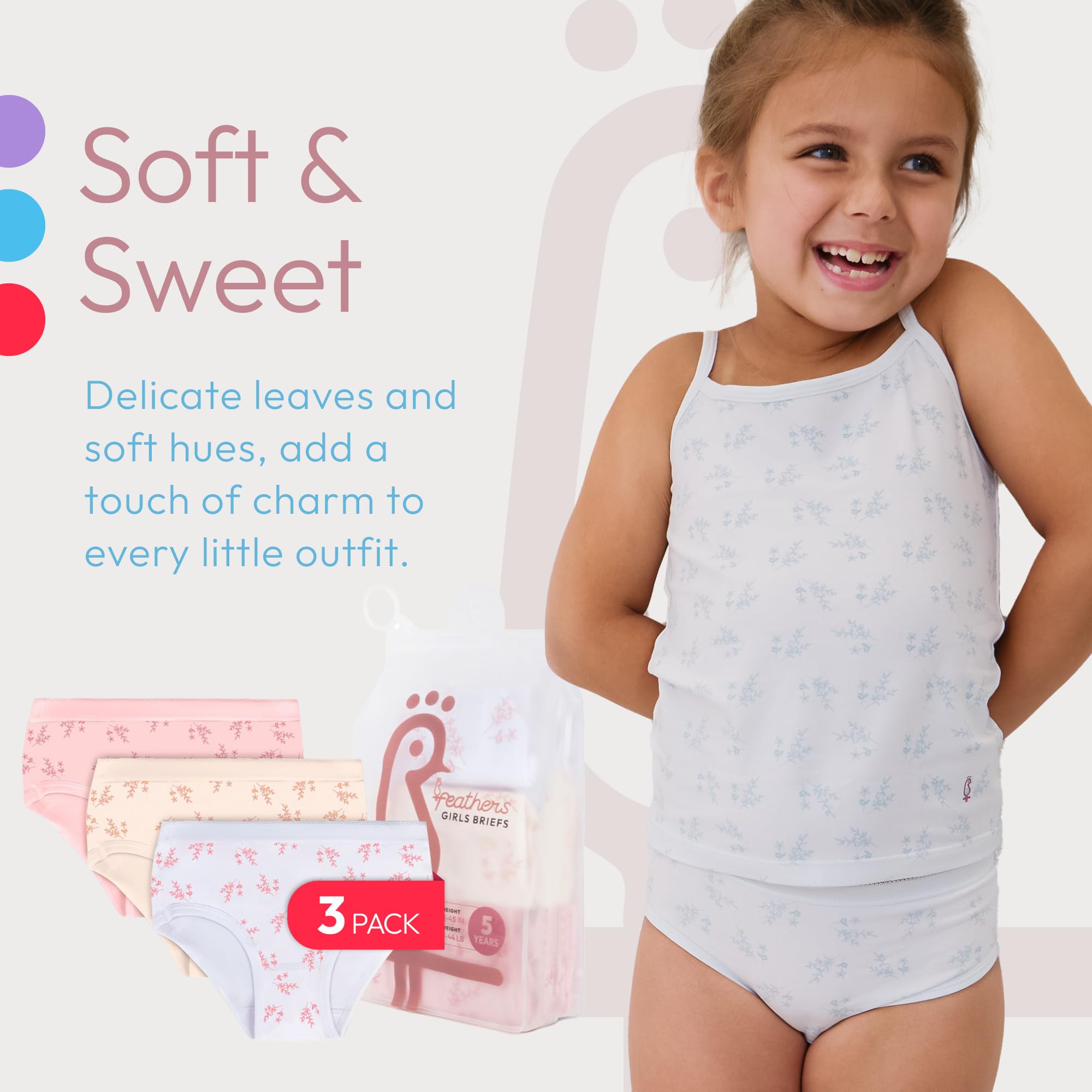 Feathers Leafy Print Snug Tagless Cotton Underwear – Girls Underwear Briefs Super Soft Panties (3 Pack) - Image 4