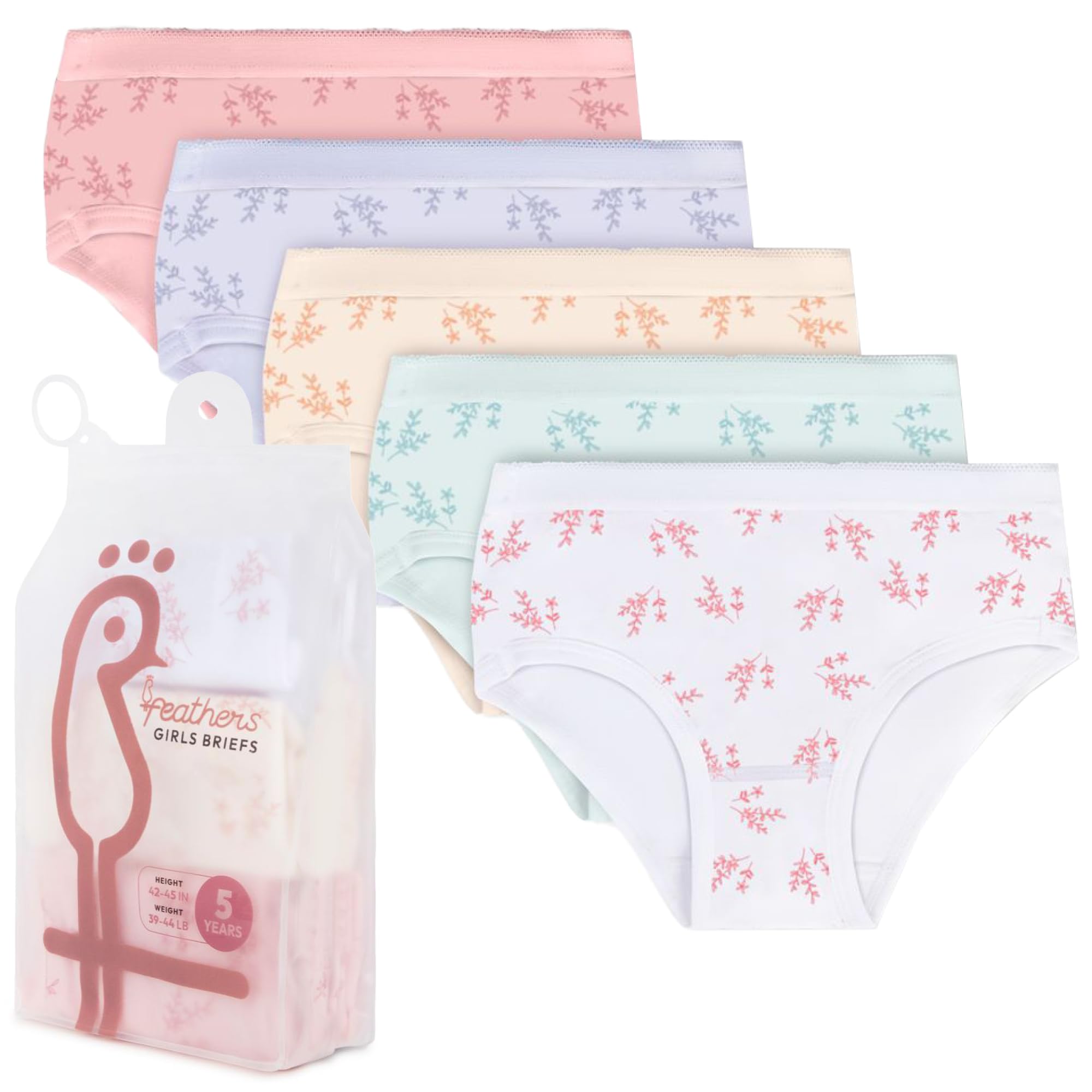 Feathers Leafy Print Snug Tagless Cotton Underwear – Girls Underwear Briefs Super Soft Panties (5 Pack) - Image 6