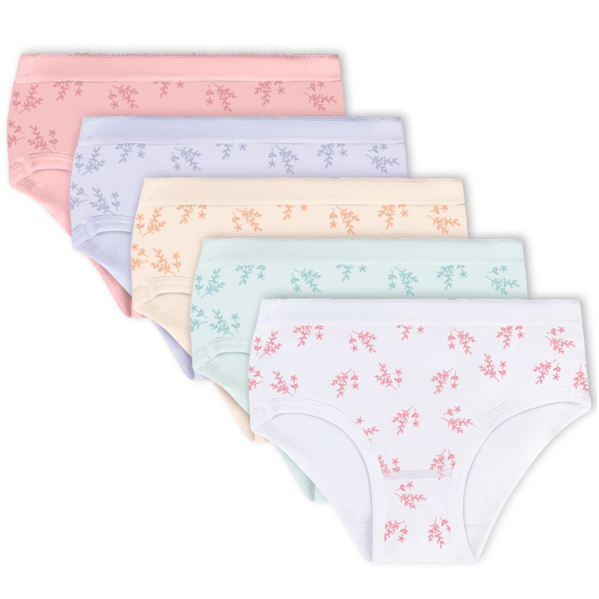 Feathers Leafy Print Snug Tagless Cotton Underwear – Girls Underwear Briefs Super Soft Panties (5 Pack) - Image 7