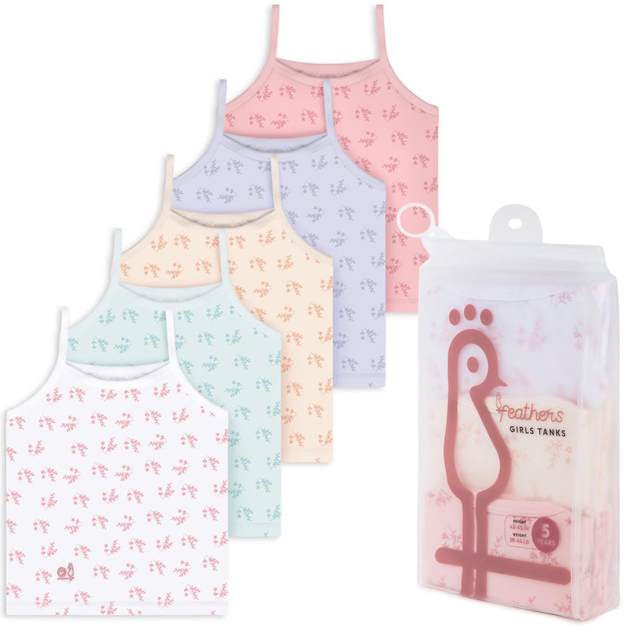 Feathers Leafy Style Super Soft Girls Undershirts Tagless Camisoles – Cotton Cami Girls Tank Tops (5 Pack) - Image 6