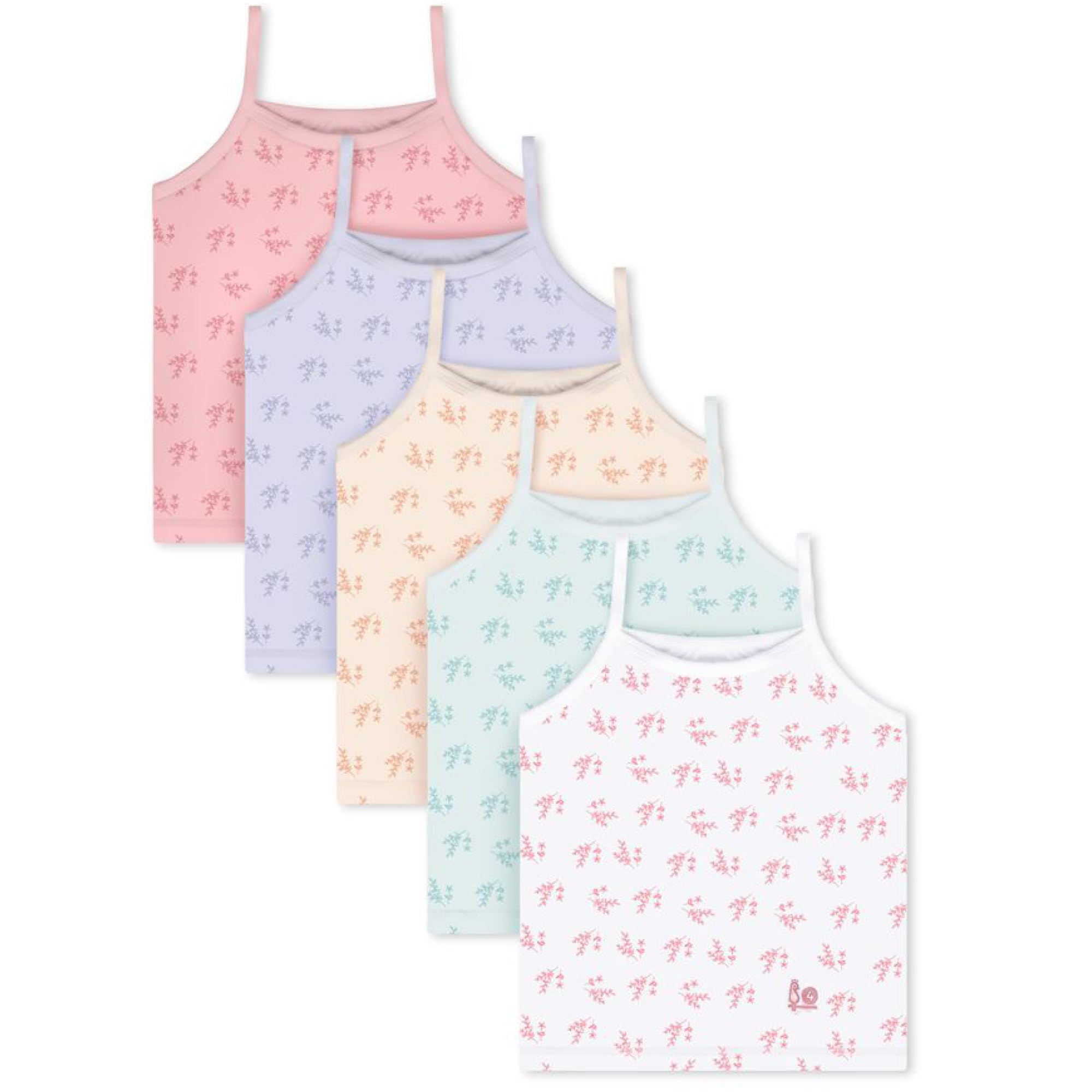 Feathers Leafy Style Super Soft Girls Undershirts Tagless Camisoles – Cotton Cami Girls Tank Tops (5 Pack) - Image 7