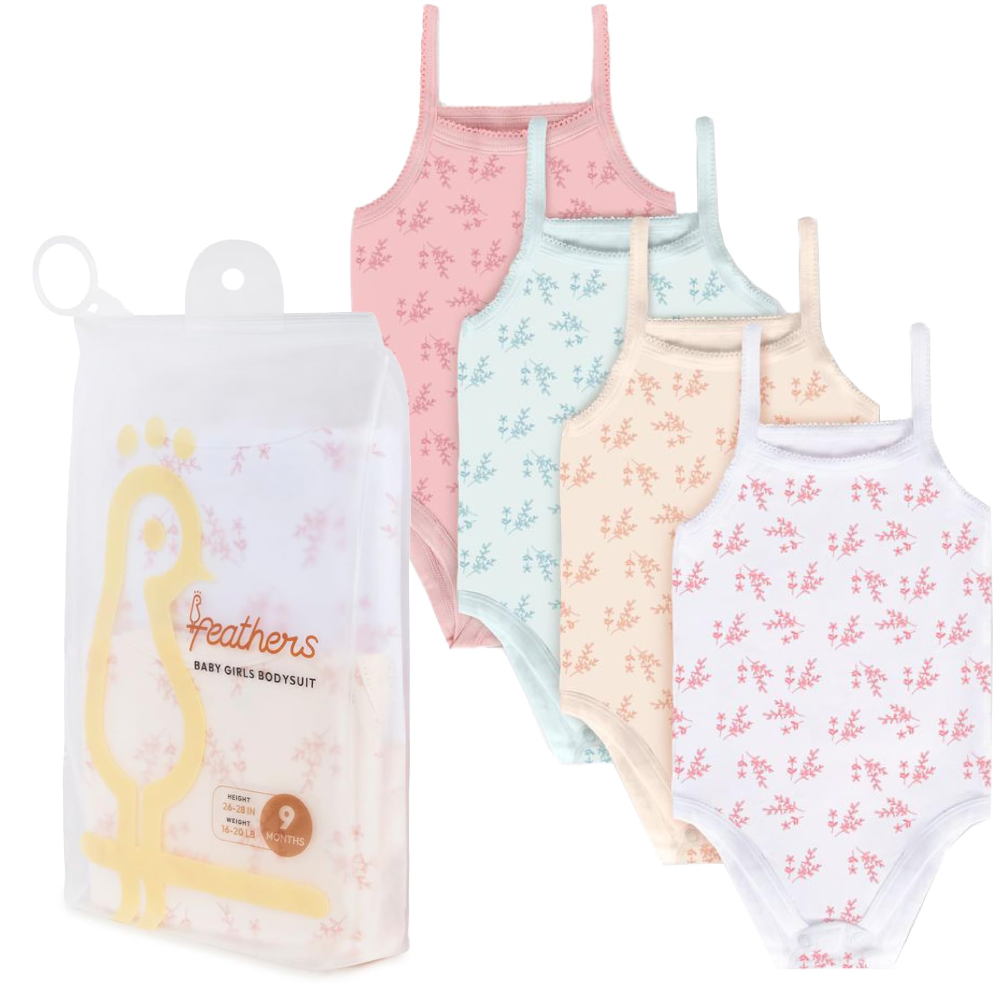 Feathers Leafy Style Tank Top Bodysuits Baby Girl Undershirts – Super Soft One-Piece for Toddler (4 Pack) - Image 6
