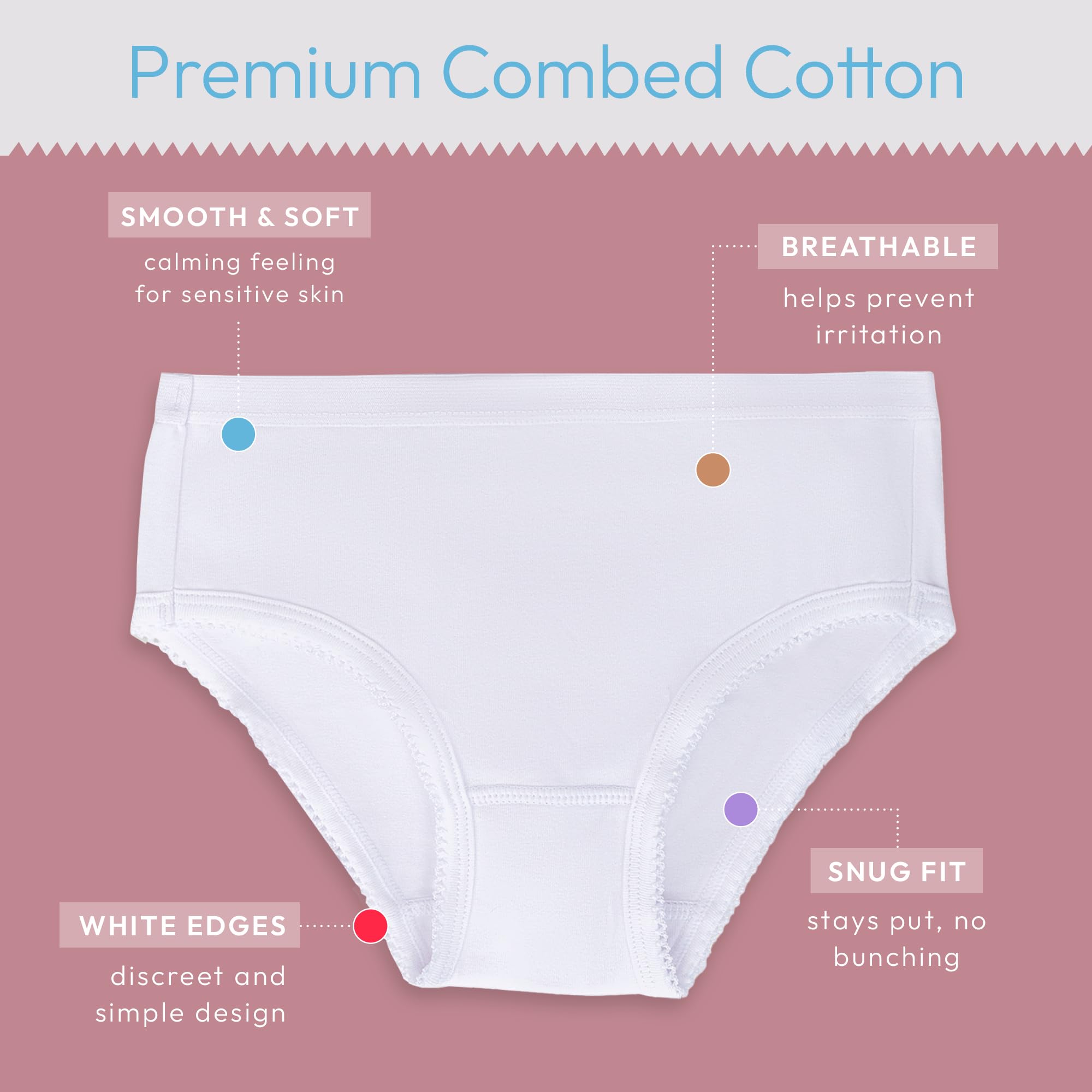 Feathers Solid White Snug Tagless Super Soft Cotton Underwear - Girls Underwear Briefs Panties 5-Pack (White) - Image 3