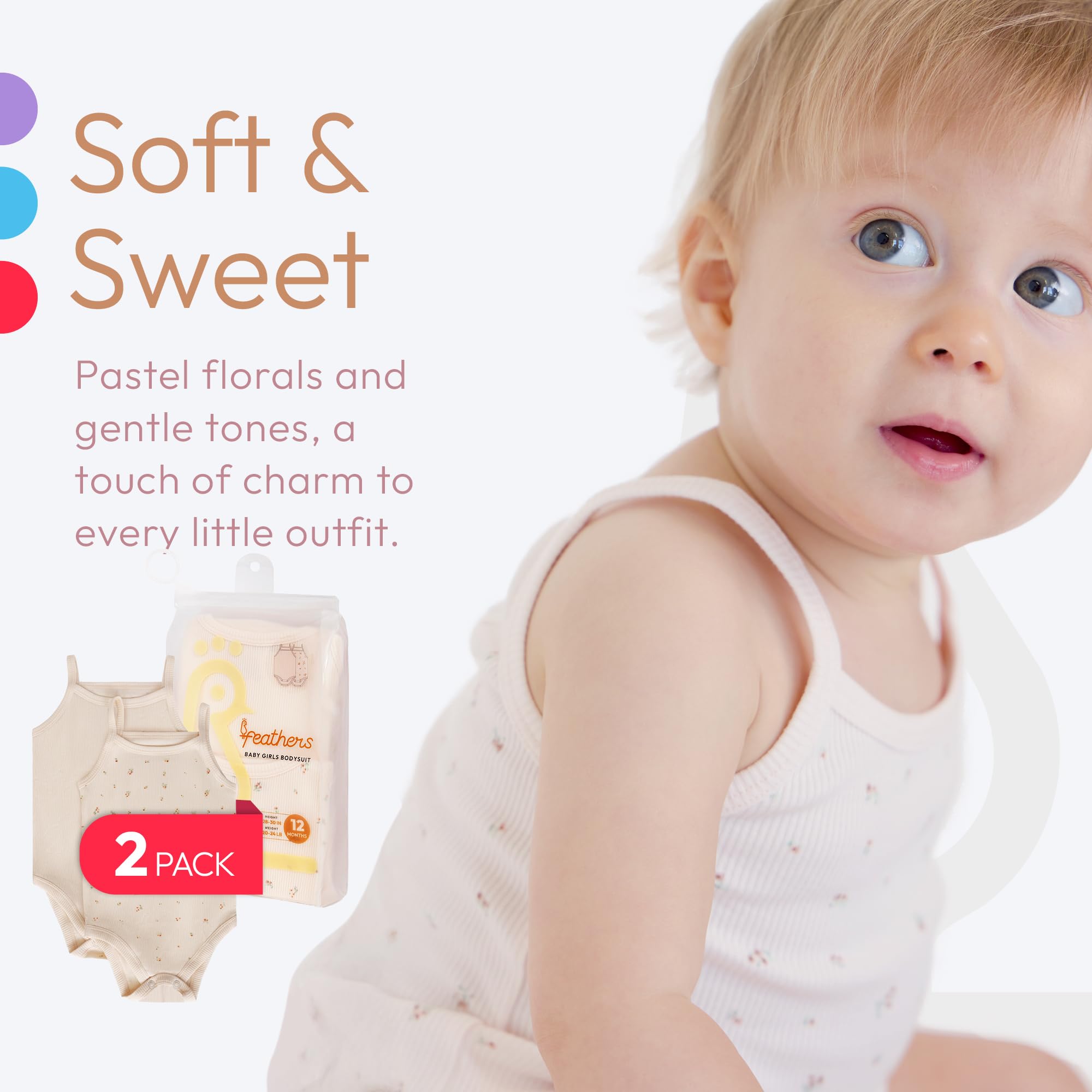 Feathers Super Soft Cotton Tank Top Baby Girl Undershirts – One-Piece Toddler Bodysuit (2 Pack) - Image 4