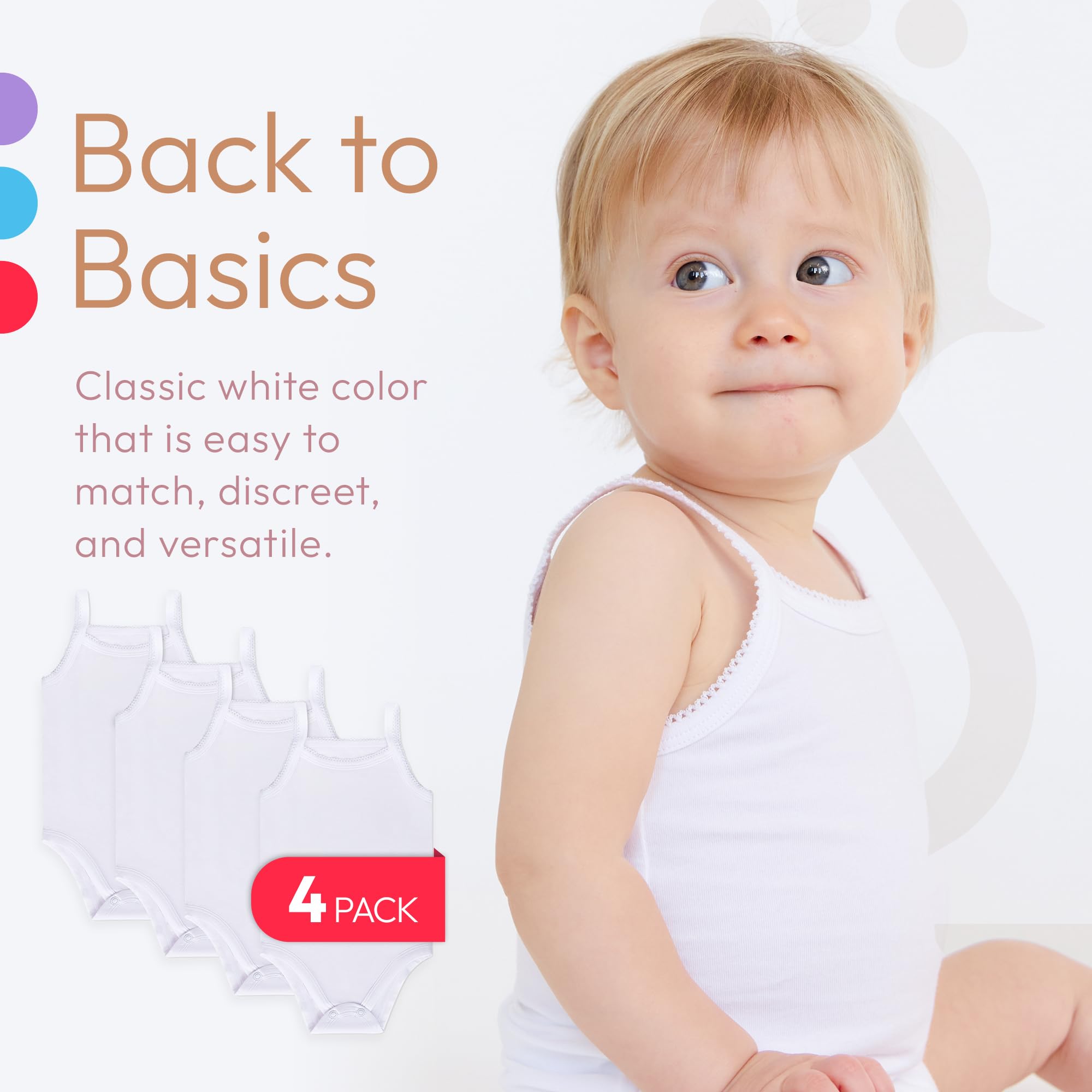 Feathers Tank Top Baby Girl Undershirts - Super Soft Cotton One-Piece Toddler Bodysuit (4 Pack) (White) - Image 4