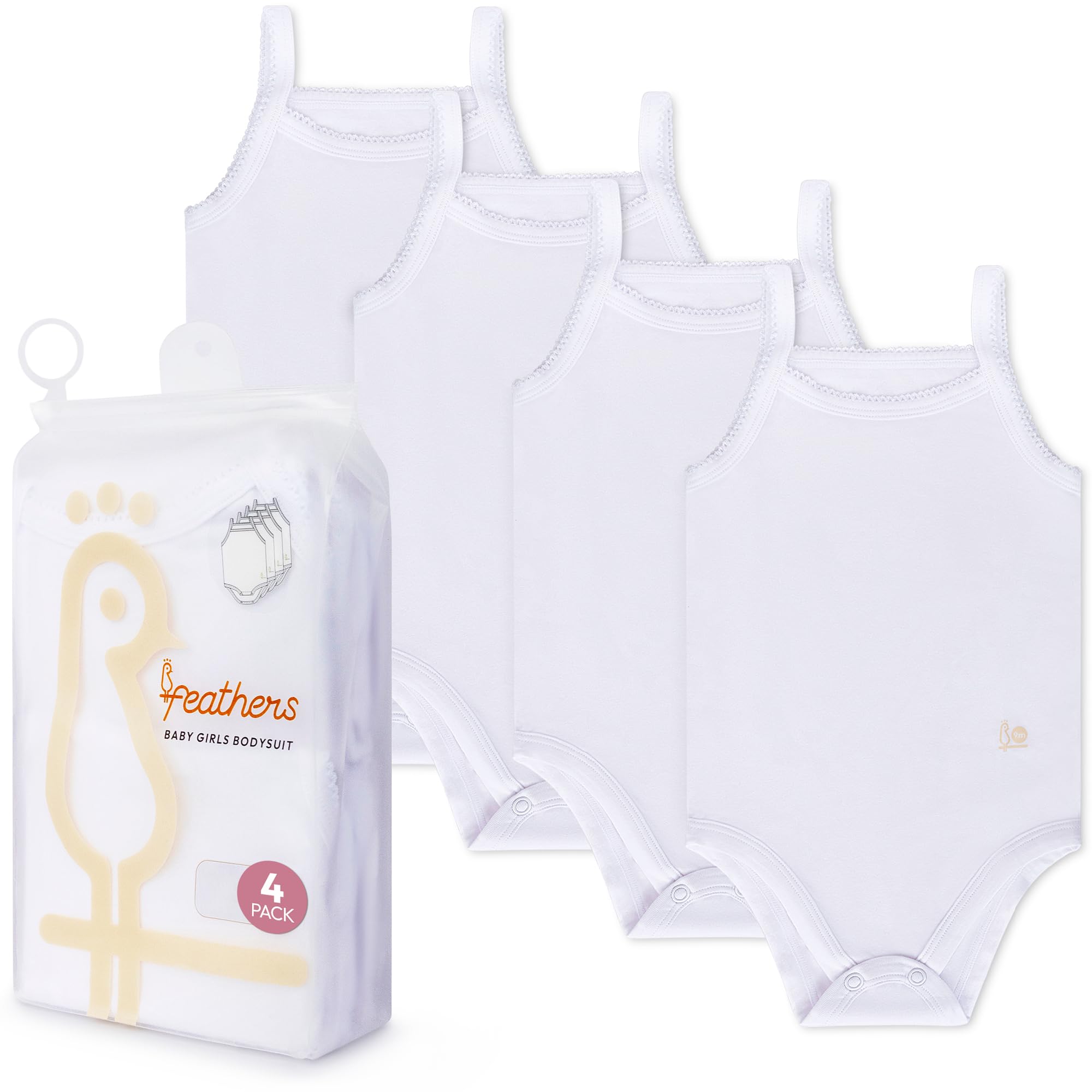 Feathers Tank Top Baby Girl Undershirts - Super Soft Cotton One-Piece Toddler Bodysuit (4 Pack) (White) - Image 7