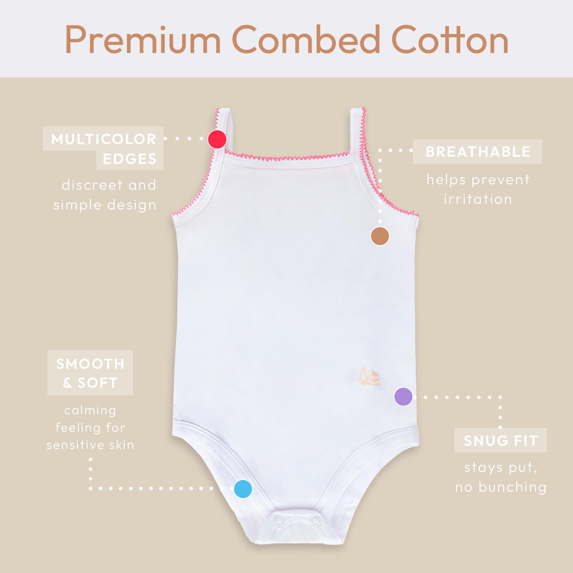 Feathers Tank Top Baby Girl Undershirts - Super Soft Cotton One-Piece Toddler Bodysuit (4 Pack) (Multicolor) - Image 3