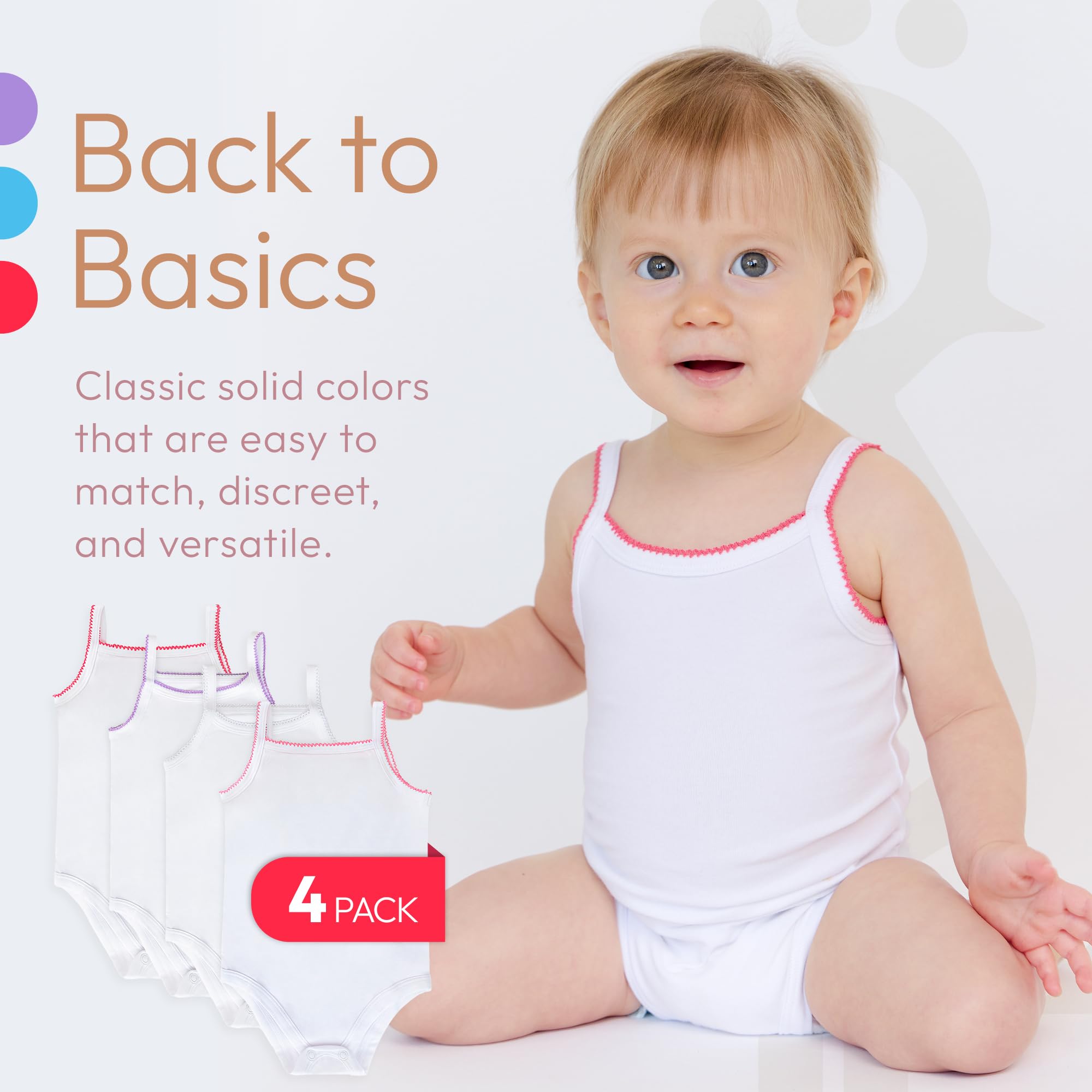 Feathers Tank Top Baby Girl Undershirts - Super Soft Cotton One-Piece Toddler Bodysuit (4 Pack) (Multicolor) - Image 4